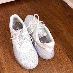 White Nike Shoes with Pink Swoosh